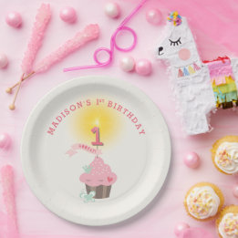 リッ恋しく思ク・カップケーキガールの1歳の誕生日パーティー ペーパープレート