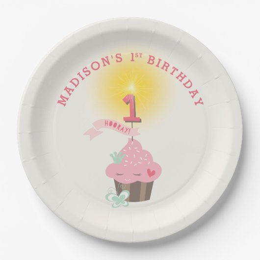 リッ恋しく思ク・カップケーキガールの1歳の誕生日パーティー ペーパープレート