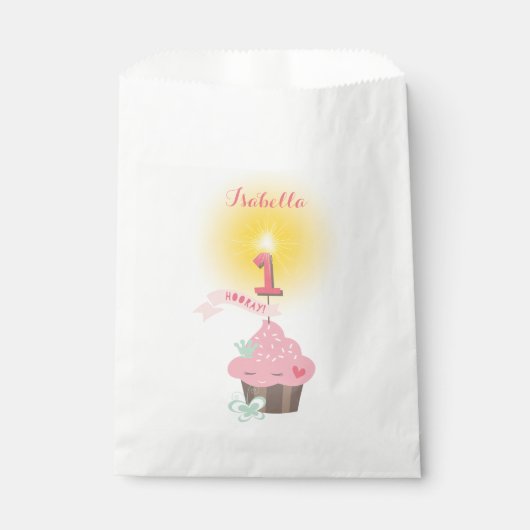 リッ恋しく思ク・カップケーキ赤ちゃん女の子の1歳の誕生日 フェイバーバッグ (正面)