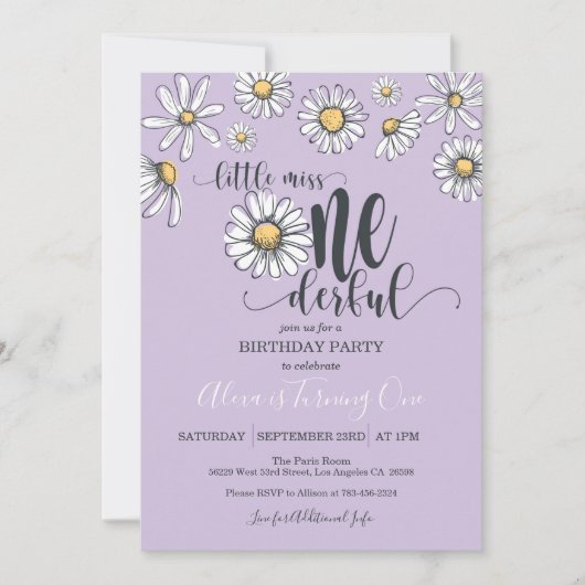 リッ恋しく思トルワンダーフルデイジー誕生日招待状Pu 招待状 (正面)