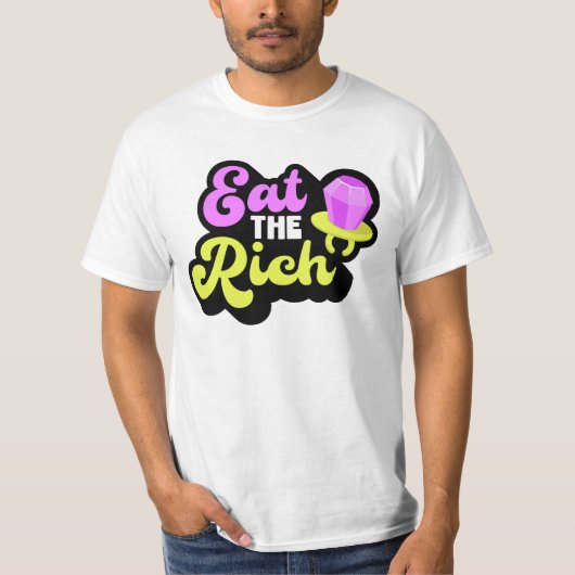 リッ食べチ90のダイヤモンドリングや輪ポップ・アートの おもしろい ユニセックス Tシャツ (正面)