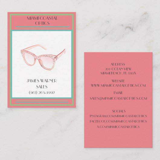 リテールコーラルレトロ80ズマイアミサングラス 名刺 (正面/裏面)