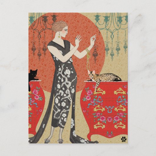 リディア&ベンガルin赤と金ゴールド ポストカード (正面)