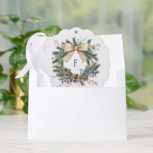 リデザインされた「Togetherness」のラスティックモノグラムフォト オーナメントカード (封筒)