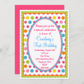 リトかわいらしル水玉模様の第1誕生日招待状 招待状 (正面/裏面)