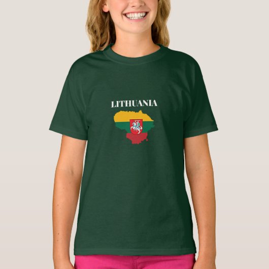 リトアニアのシルエットと旗 Tシャツ (正面)