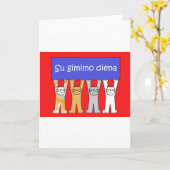 リトアニアのハッピーバースデー、漫画猫 カード (黄色い花)