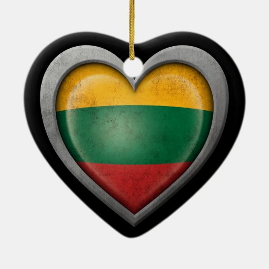 リトアニアのハートの旗の鋼鉄網の効果 セラミックオーナメント (裏面)