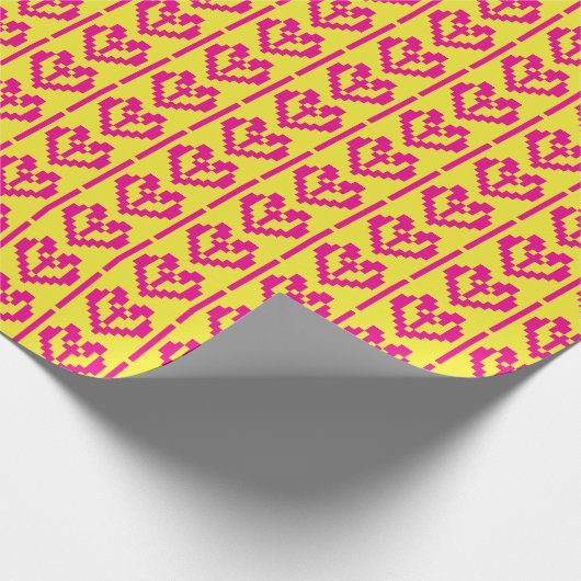 リトアニアのピンクと黄色のフォークアートハートパターン ラッピングペーパー (角)