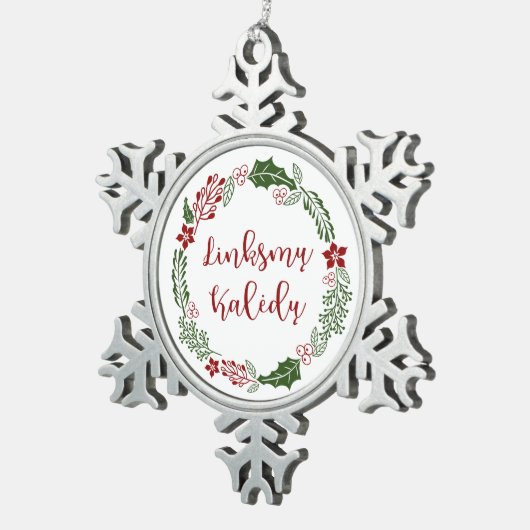 リトアニアのメリークリスマスリースリンクKaldall スノーフレークピューターオーナメント (右)