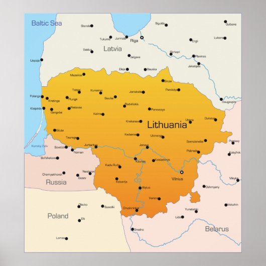 リトアニアの地図 ポスター (正面)