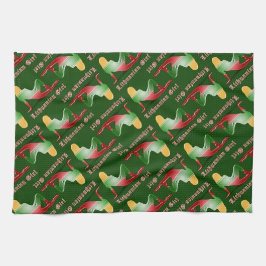 リトアニアの女の子のシルエットの旗 キッチンタオル (横)