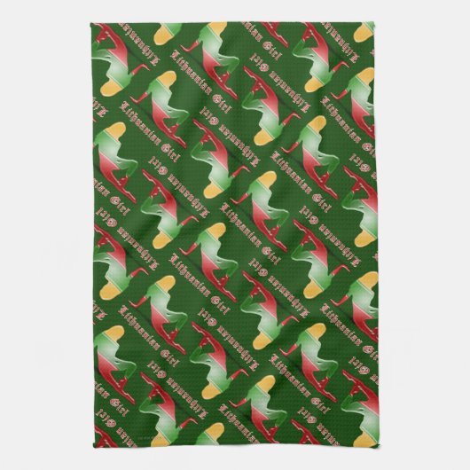 リトアニアの女の子のシルエットの旗 キッチンタオル (縦)