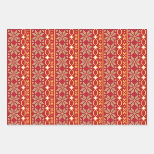 リトアニアヴィンテージフォークアート幾何学星模様 ラッピングペーパーシート (正面3)