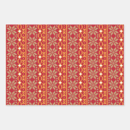 リトアニアヴィンテージフォークアート幾何学星模様 ラッピングペーパーシート