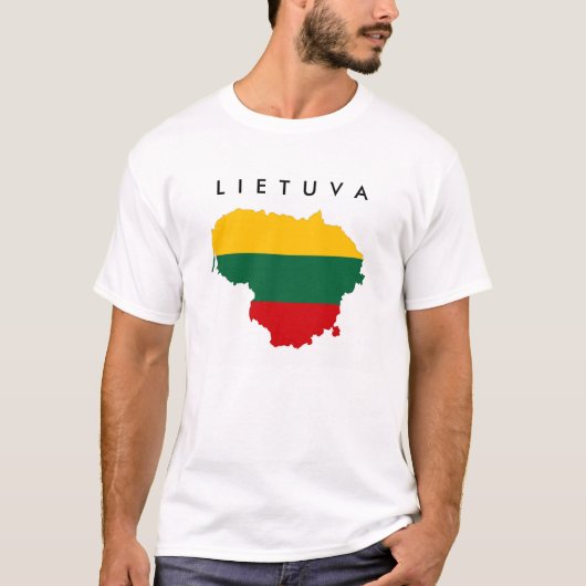 リトアニア国国旗の地図の形の記号 Tシャツ (正面)
