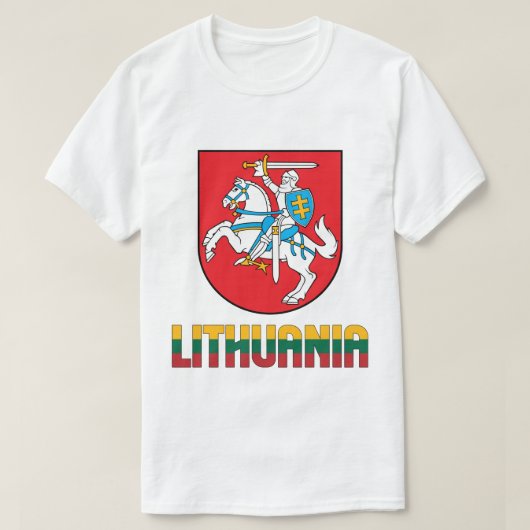 リトアニア国旗と紋章の愛国心 Tシャツ (デザイン正面)