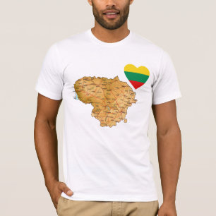 リトアニア国旗のハートと地図Tシャツ Tシャツ