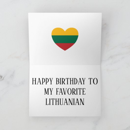 リトアニア国旗の愛国的誕生日 カード (内部)