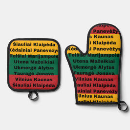 リトアニア国旗の色と都市 鍋つかみ&鍋敷きセット