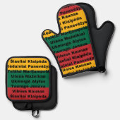 リトアニア国旗の色と都市 鍋つかみ&鍋敷きセット (正面/裏面)