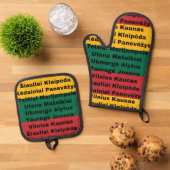 リトアニア国旗の色と都市 鍋つかみ&鍋敷きセット (トップダウン)