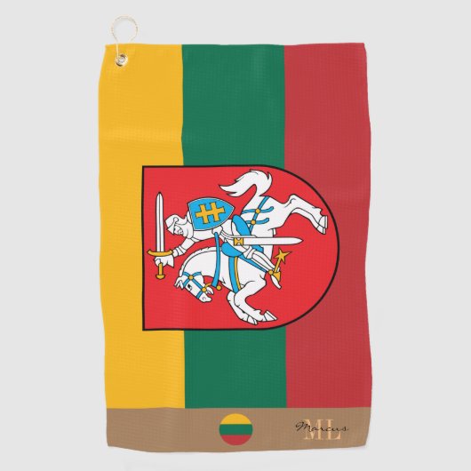 リトアニア国旗&リトアニアモノグラムの/ゴルフゴルフ ゴルフタオル (正面)