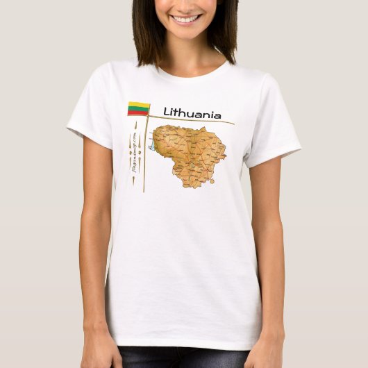 リトアニア地図+旗+タイトルTシャツ Tシャツ (正面)