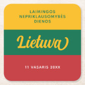 リトアニア独立記念日の国旗 スクエアペーパーコースター (正面)