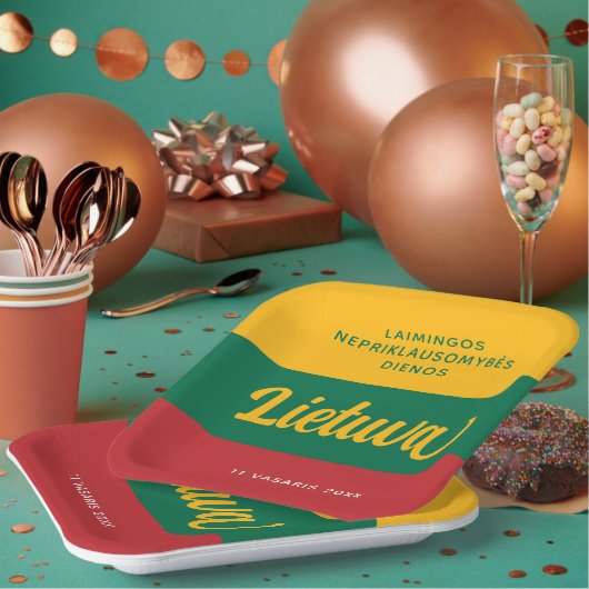 リトアニア独立記念日の国旗 ペーパープレート (複数)