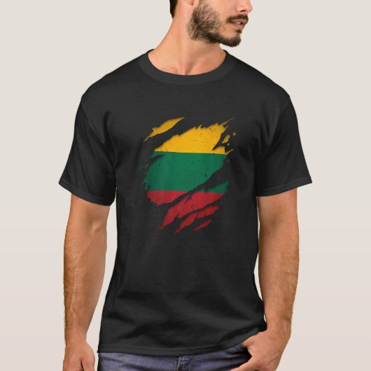 リトア誇りを持ったニアの引き裂かれたリトアニア国旗 Tシャツ (正面)