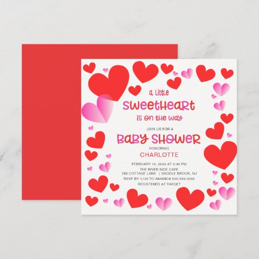 リトカラフルル・スイート・ガールズ・ベビー・シャワー・インヴィ 招待状 (正面/裏面)