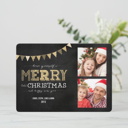 リトメリールクリスマス金ゴールドグリッター2フォトカード シーズンカード (スタンド正面)