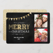 リトメリールクリスマス金ゴールドグリッター2フォトカード シーズンカード (正面/裏面)