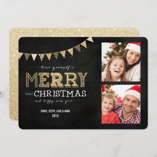 リトメリールクリスマス金ゴールドグリッター2フォトカード シーズンカード (正面/裏面)