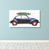 リトリバー付き車のクリスマスツリー キャンバスプリント (インサイチュ (ウッドフロア))