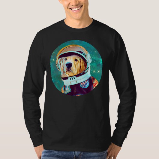 リトリバー用かわいいゴールデンレトリバー宇宙飛行士 Tシャツ (正面)