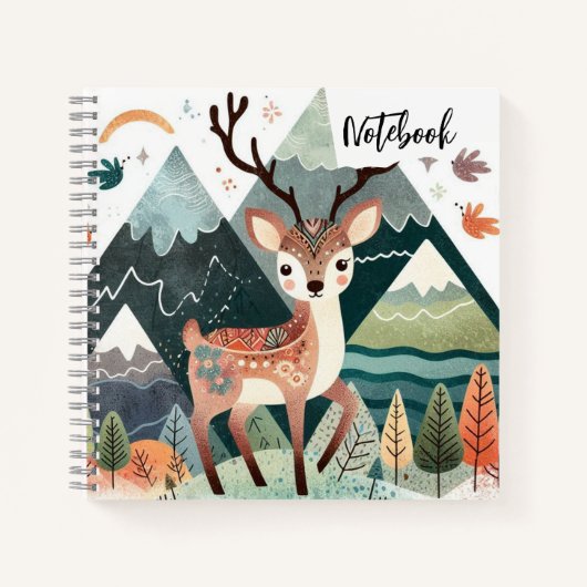 リトリート素朴 – 秋の鹿インザマウンテンパイン ノートブック (正面)