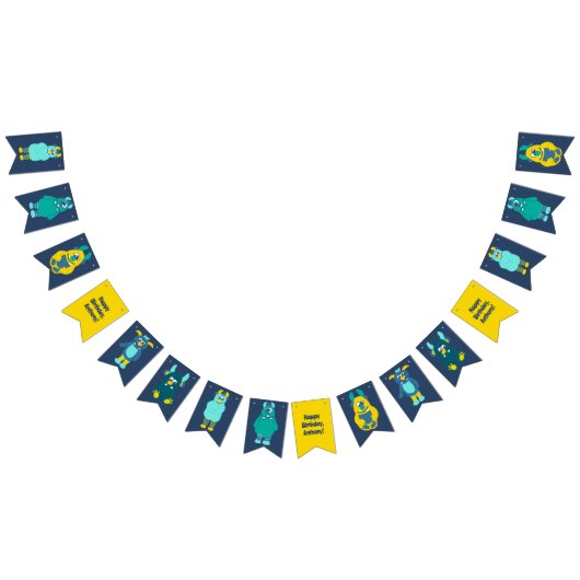 リトルおもしろいカートーンモンスターズ誕生日 バンティングフラッグ (全)