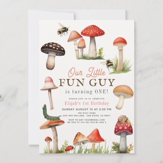 リトルおもしろいガイきのこビー男の子1歳の誕生日 招待状 (正面)