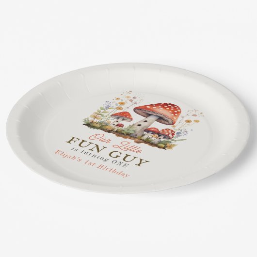 リトルおもしろいガイきのこフローラボーイ誕生日 ペーパープレート (アングル)