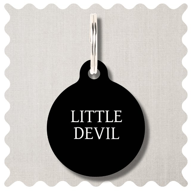 リトルおもしろいデビルブラックドッグラウンドペットタグ ペット　ネームタグ (Funny Little Devil Dog ID Tag. Modern Black  Simple Style)