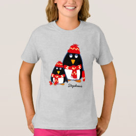 リトルおもしろいペンギンカスタムズクリスマスTシャツ Tシャツ