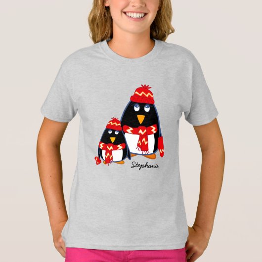 リトルおもしろいペンギンカスタムズクリスマスTシャツ Tシャツ (正面)
