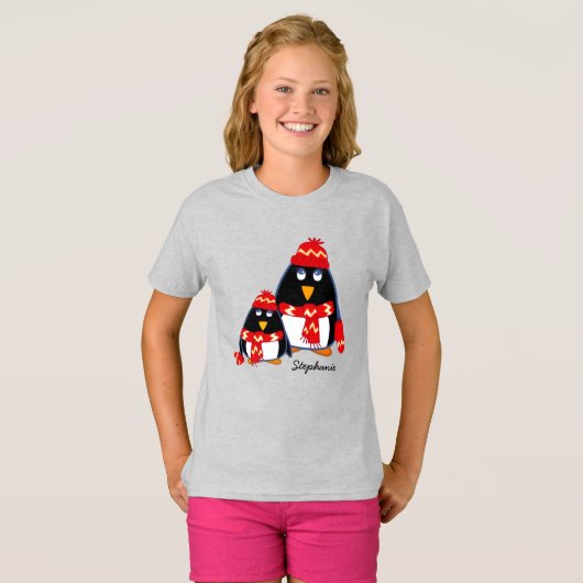 リトルおもしろいペンギンカスタムズクリスマスTシャツ Tシャツ (正面フル)