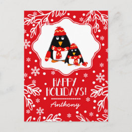 リトルおもしろいペンギン |クリスマス名前をカスタムする シーズンポストカード