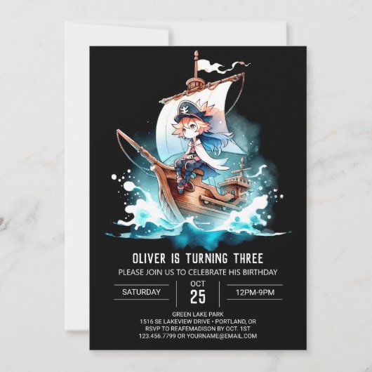 リトルおもしろい海賊誕生日 招待状 (正面)