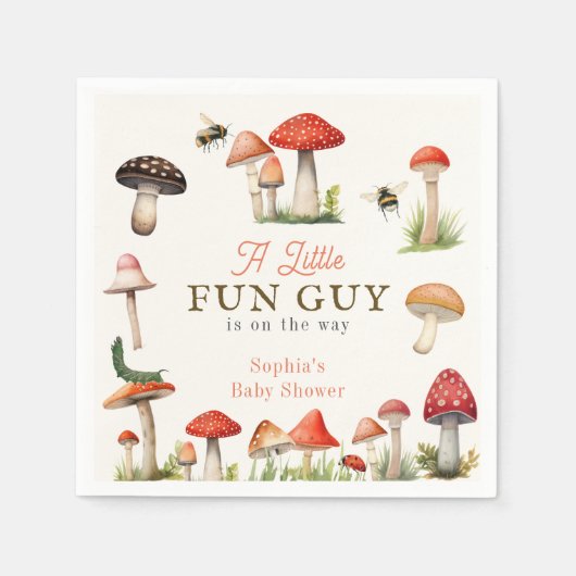 リトルおもしろい男きのこ蜂の男の子ベイビーシャワー スタンダードカクテルナプキン (正面)