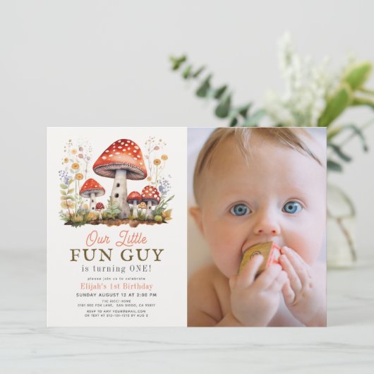 リトルおもしろい男の子の男の子の写真1st誕生日 招待状 (スタンド正面)