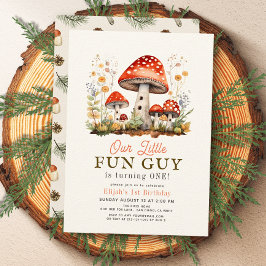 リトルおもしろい男の子キノコ男の子1歳の誕生日 招待状